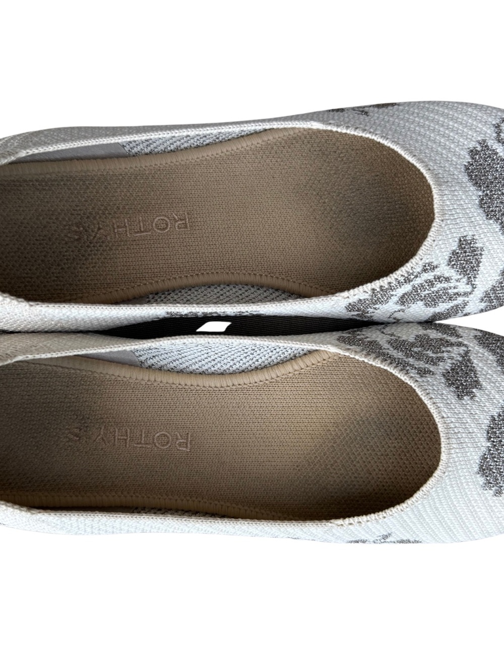 Rothy’s Round Toe Knit Flats Cream Gray Floral Metallic Size 10 Washable - Picture 2 of 4